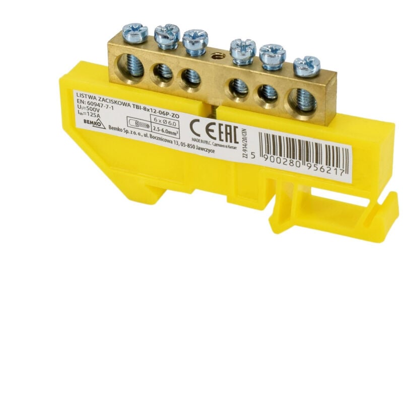 foto del prodotto morsettiera per guida din 6x9mm giallo facile installazione tensione 500v