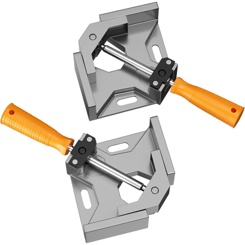 foto del prodotto morsetto angolare a 90 gradi, 2 pezzi, utensile da carpentiere, morsa in lega di alluminio, morsetto angolare con ganascia girevole regolabile,
