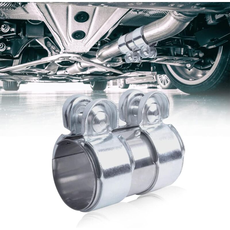 foto del prodotto morsetto di scarico da 50 mm, universale, doppio, in acciaio inox, per tubi con id automobilistico da 2 pollici
