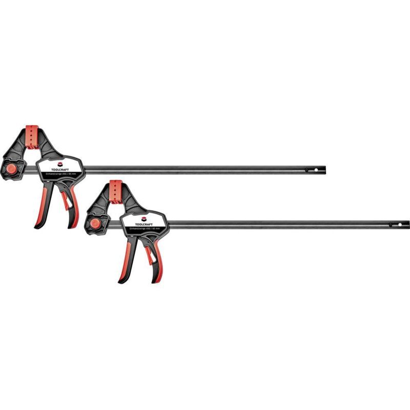 foto del prodotto morsetto di serraggio a una mano 450 x 85 mm, kit da 2 pz. toolcraft 1672280 apertura max. 450 mm misura della sporge