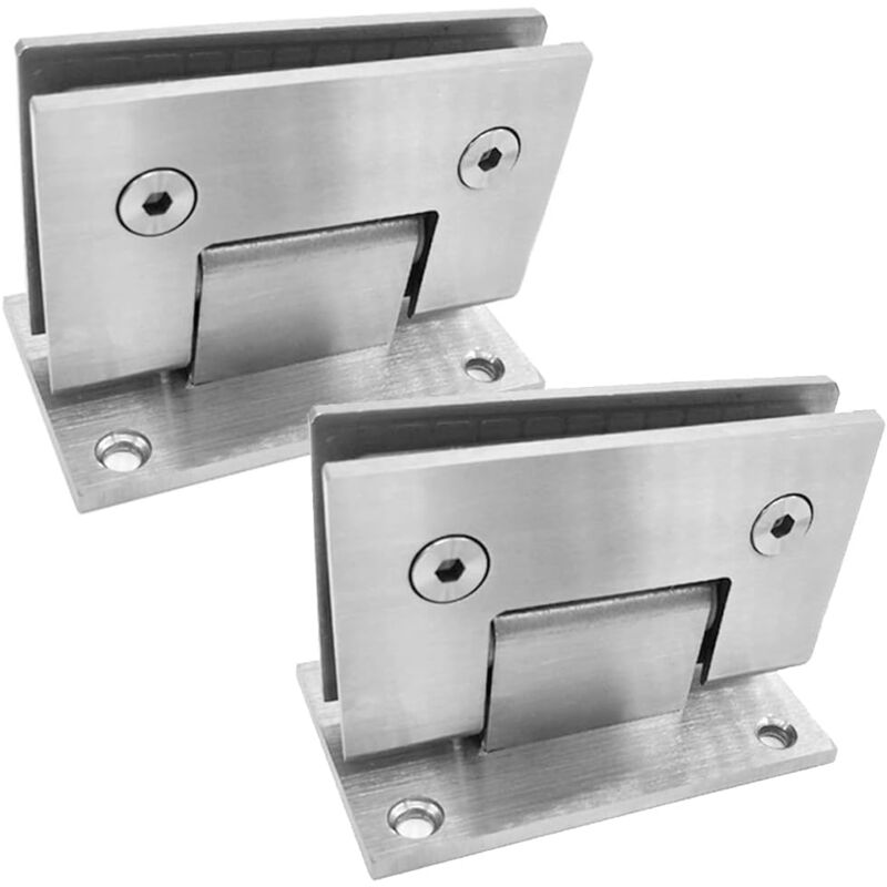 foto del prodotto morsetto per bagno resistente da 2 pezzi, cerniera per porta in vetro in acciaio inossidabile, cerniera per porta in vetro fissa a due vie, morsetto