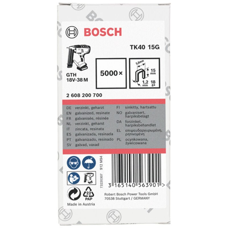 foto del prodotto morsetto per schiena stretta tk40 15g, 5,8 mm, 1,2 mm, 15 mm, zincato, confezione da 5000 pezzi