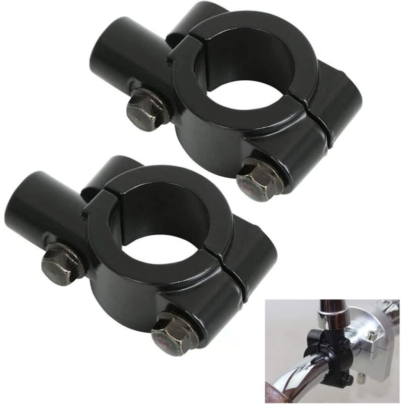 foto del prodotto morsetto per specchio in alluminio nero da 2 pezzi, adattatore per morsetto per specchio per moto, 22 mm 0,87 pollici, morsetto per specchio per