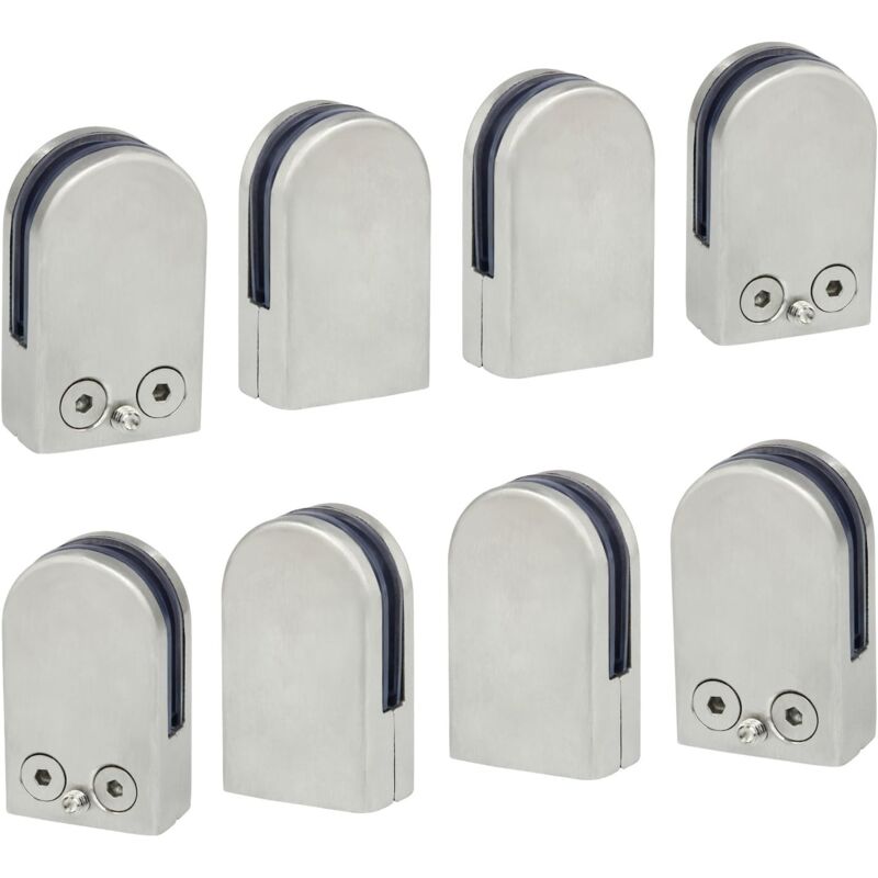 foto del prodotto morsetto per vetro in acciaio inox 304, confezione da 8 6 8 mm , supporto per morsetto piatto per corrimano, finestra, balaustra, scala regolabile.