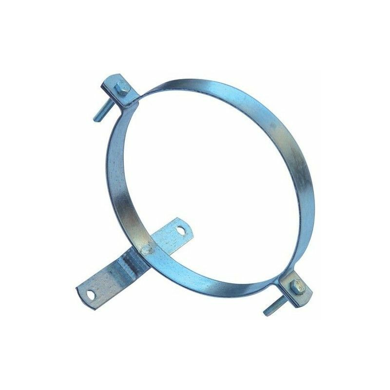 foto del prodotto morsetto tubo stufa zincato con supporto 110 mm.