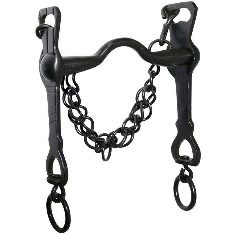 foto del prodotto morso portoghese a collo d'oca nero con aste fisse e barbozzale 15 mm