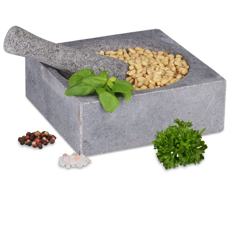 foto del prodotto mortaio e pestello in granito, hlp 6, 5x18,5 cm, macina spezie, pesto di basilico, cocktail mojito, grigio, 6.5 x 18.5 x 18.5 cm relaxdays