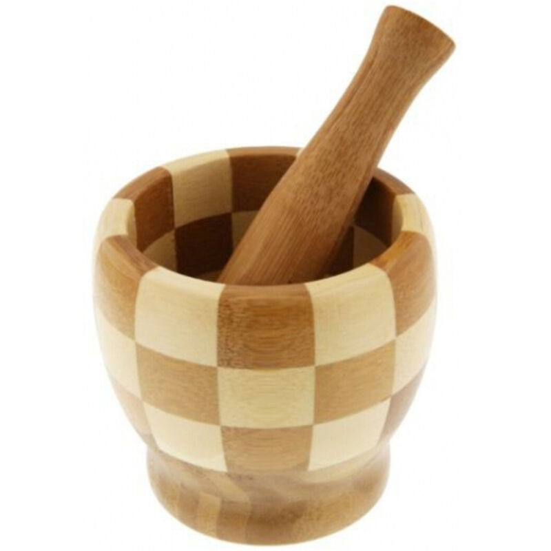 foto del prodotto mortaio pestello manuale 11.5x10 cm in bamboo legno per pesto spezie condimento trade shop traesio