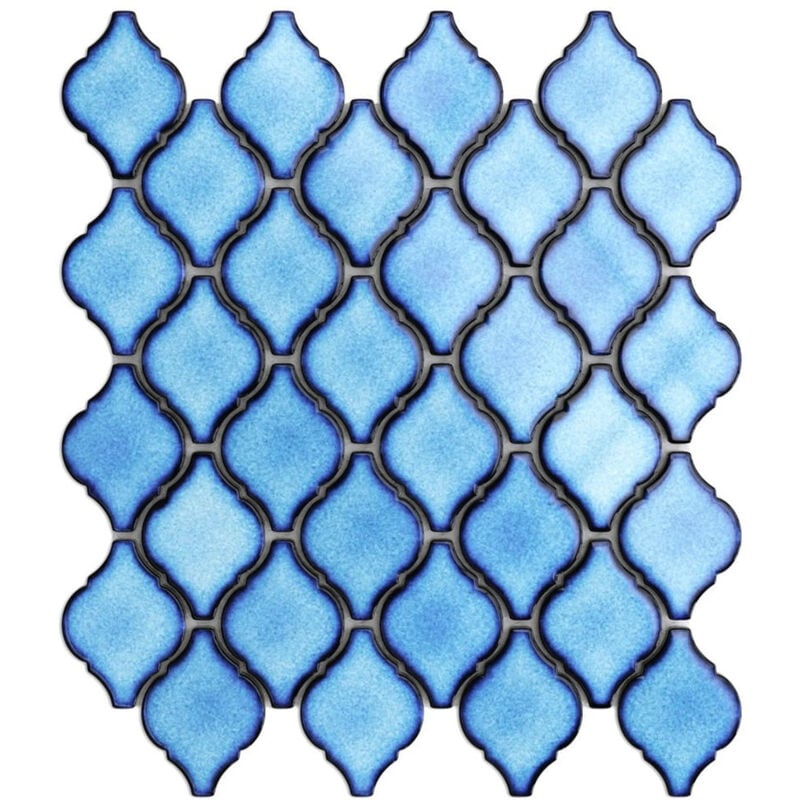 foto del prodotto mosaico in ceramica su rete per bagno o cucina 27.5 cm x 25.2 cm blue arabesque