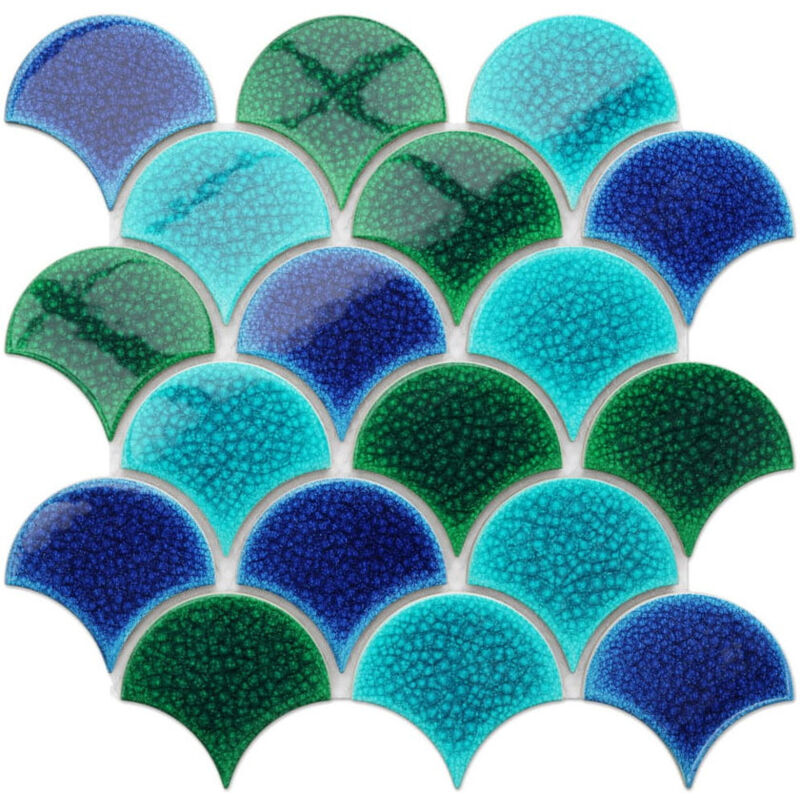 foto del prodotto mosaico in ceramica su rete per bagno o cucina 28.5 cm x 29.0 cm blue wave