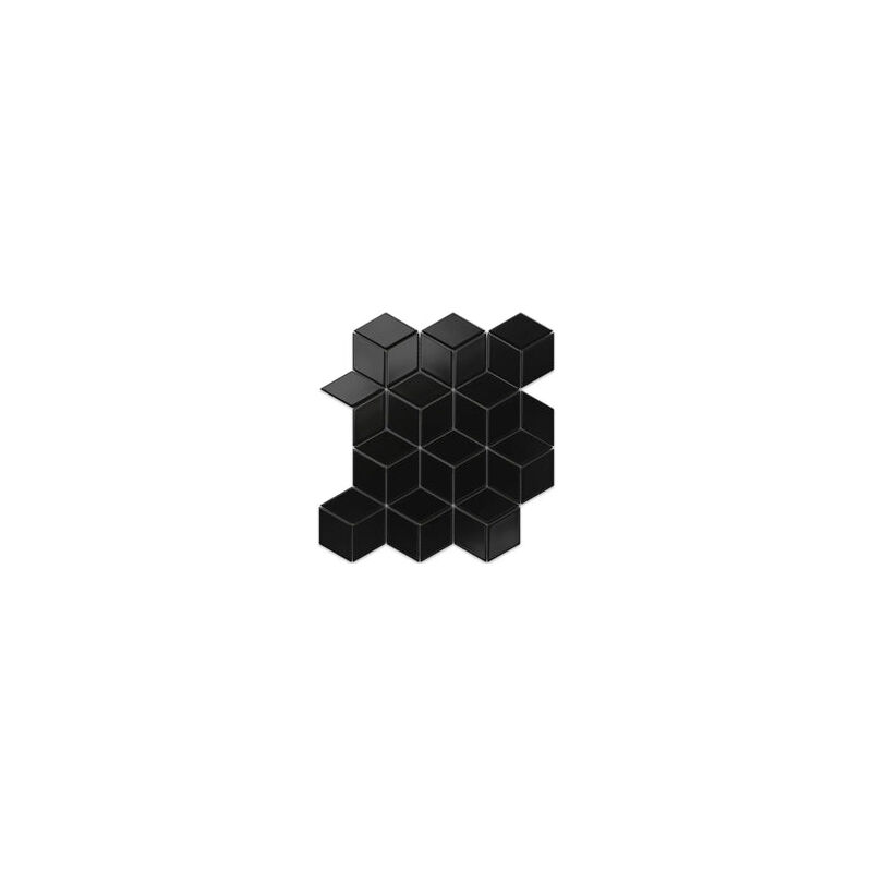 foto del prodotto mosaico in ceramica su rete per bagno o cucina 30.5cm x 26.5cm black geometric cubes