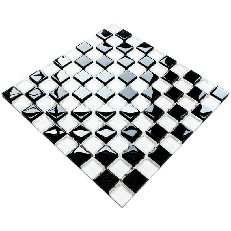 foto del prodotto mosaico in vetro su rete per bagno e cucina 27.2cm x 27cm - check mate