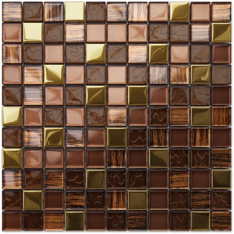 foto del prodotto mosaico in vetro su rete per bagno e cucina 30cm x 30cm azteca gold