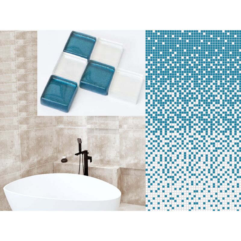 foto del prodotto mosaico in vetro su rete per bagno e cucina 30cm x 30cm azzurro fog