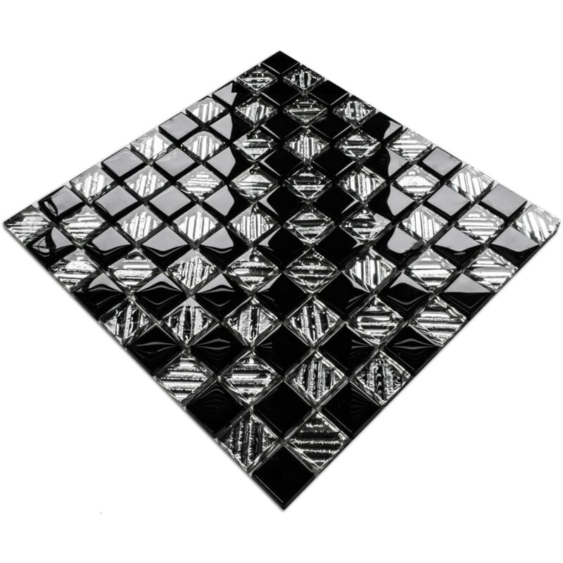 foto del prodotto mosaico in vetro su rete per bagno e cucina 30cm x 30cm black chess