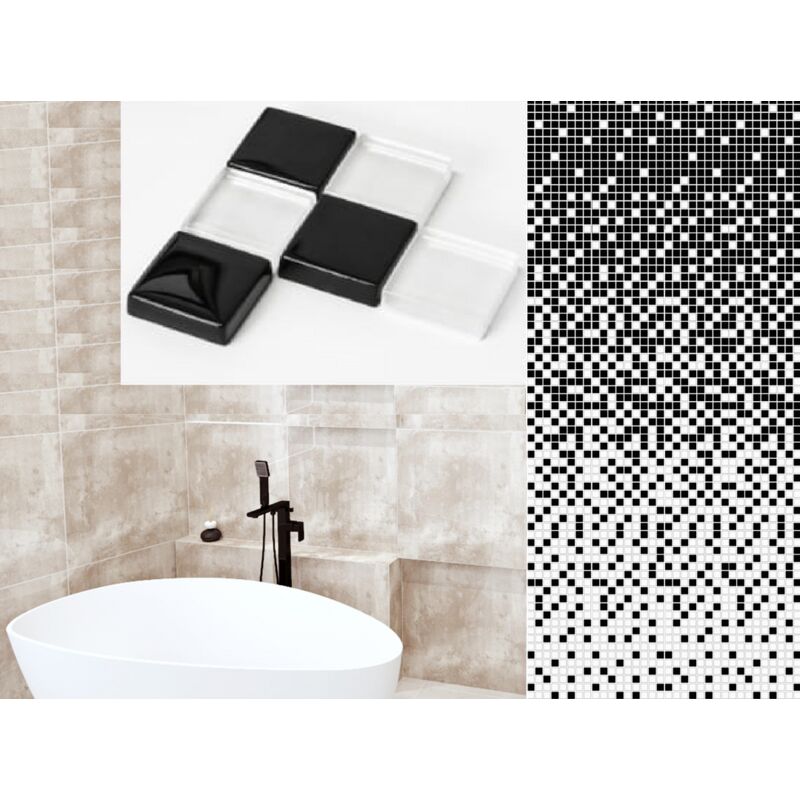foto del prodotto mosaico in vetro su rete per bagno e cucina 30cm x 30cm black fog
