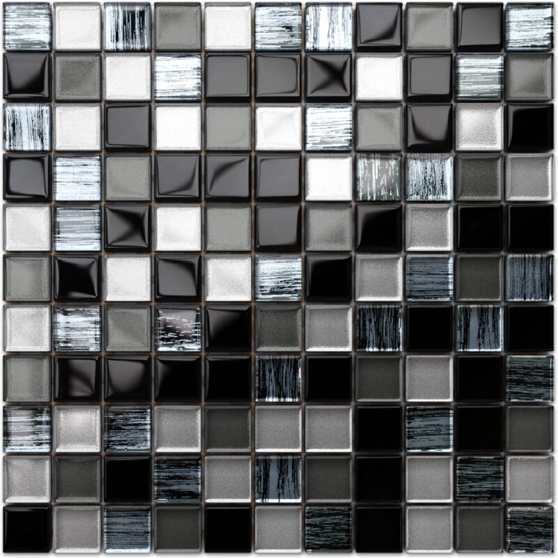 foto del prodotto mosaico in vetro su rete per bagno e cucina 30cm x 30cm black jeans