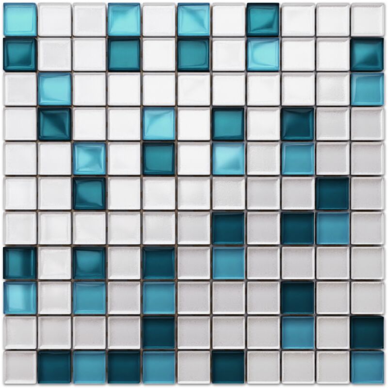 foto del prodotto mosaico in vetro su rete per bagno e cucina 30cm x 30cm blue dream