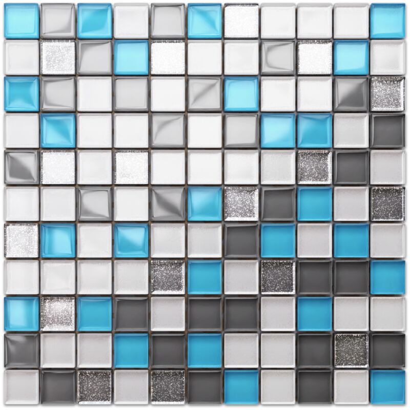 foto del prodotto mosaico in vetro su rete per bagno e cucina 30cm x 30cm blue harmony
