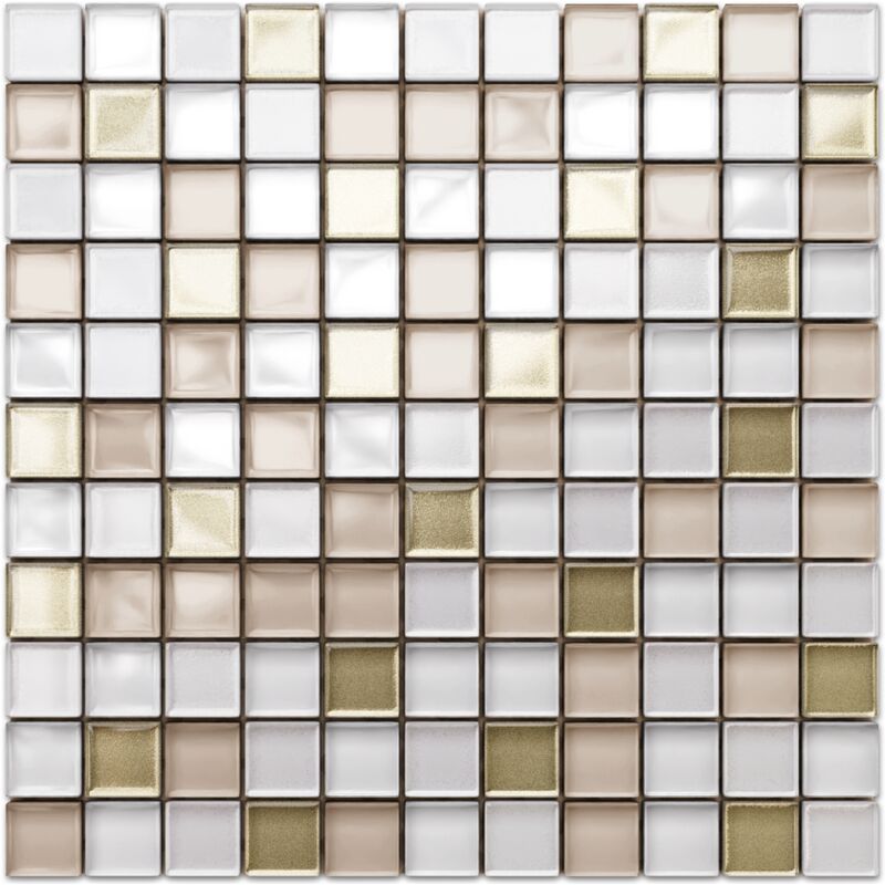 foto del prodotto mosaico in vetro su rete per bagno e cucina 30cm x 30cm caffelatte
