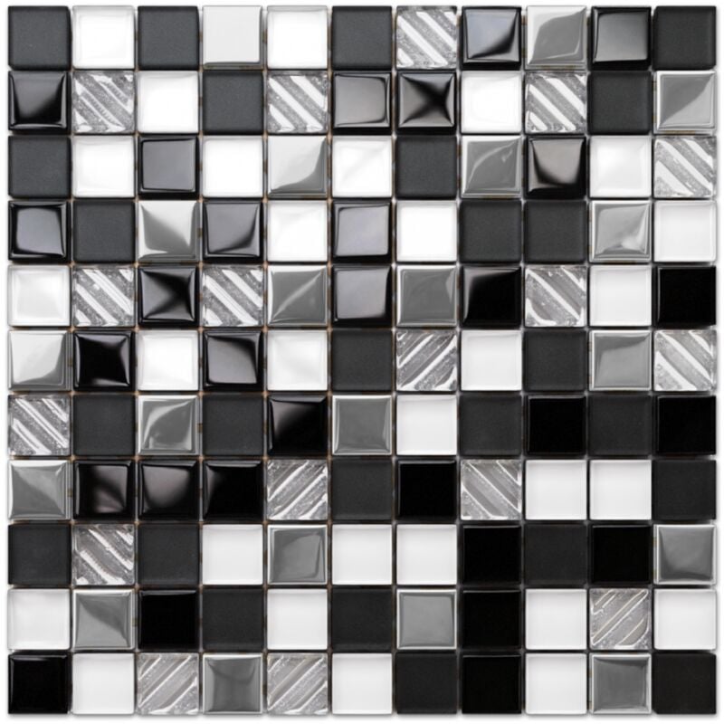 foto del prodotto mosaico in vetro su rete per bagno e cucina 30cm x 30cm - chaos