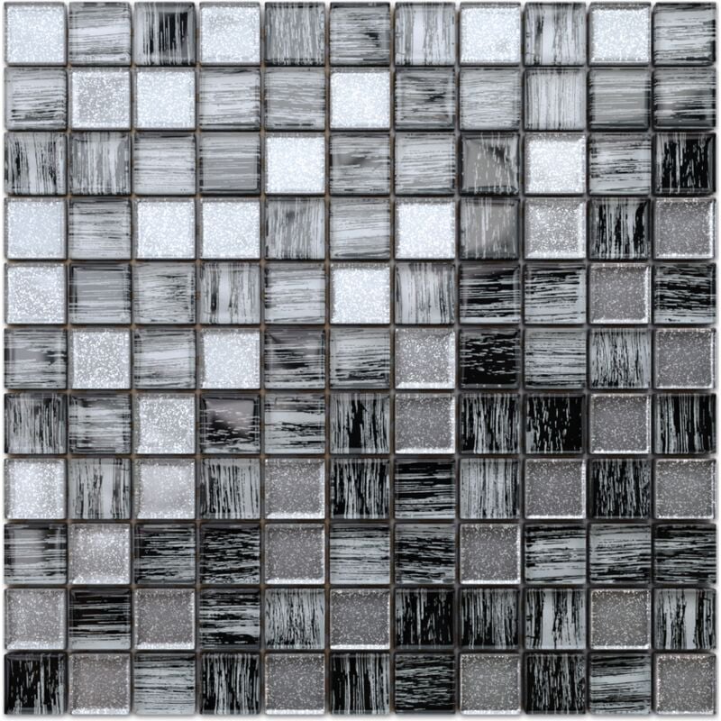 foto del prodotto mosaico in vetro su rete per bagno e cucina 30cm x 30cm - diamond zebra