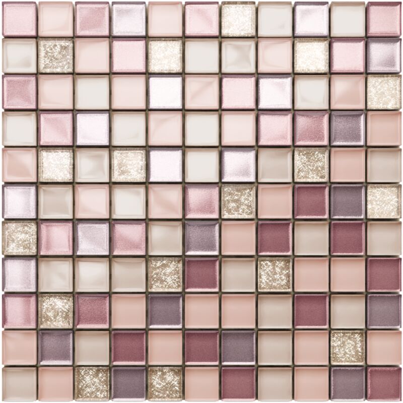 foto del prodotto mosaico in vetro su rete per bagno e cucina 30cm x 30cm - flamingo