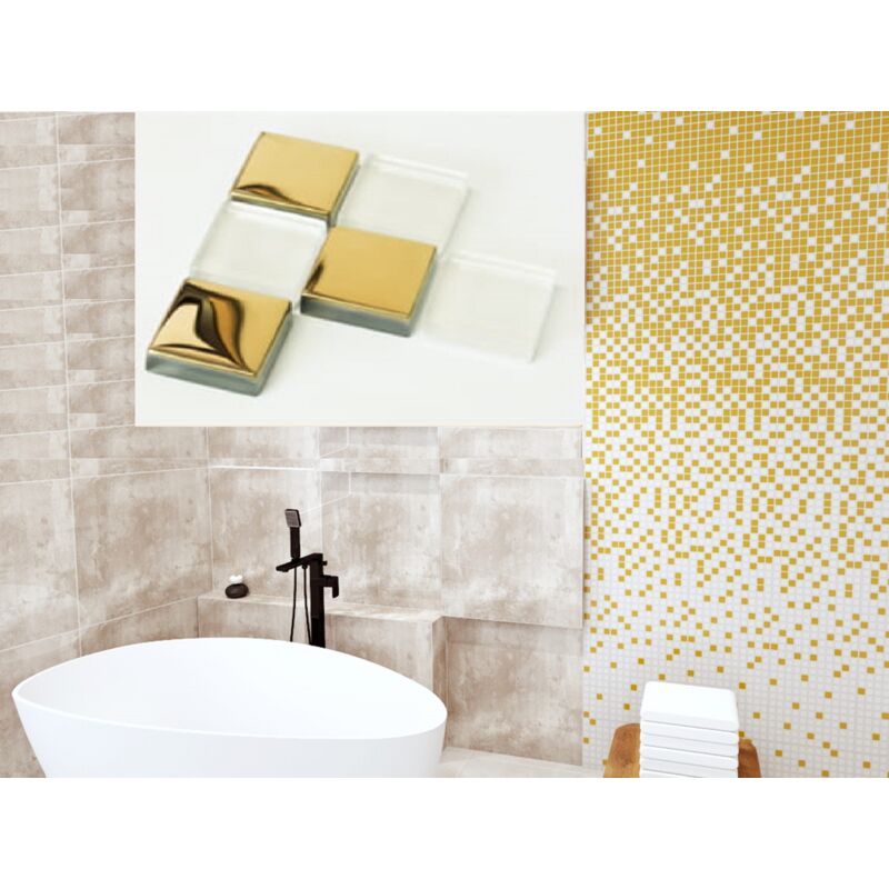 foto del prodotto mosaico in vetro su rete per bagno e cucina 30cm x 30cm gold fog
