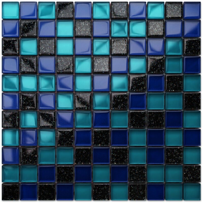 foto del prodotto mosaico in vetro su rete per bagno e cucina 30cm x 30cm ocean blue
