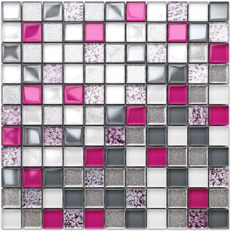 foto del prodotto mosaico in vetro su rete per bagno e cucina 30cm x 30cm pearl pink