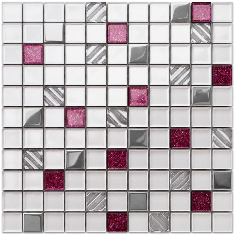 foto del prodotto mosaico in vetro su rete per bagno e cucina 30cm x 30cm - pink queen