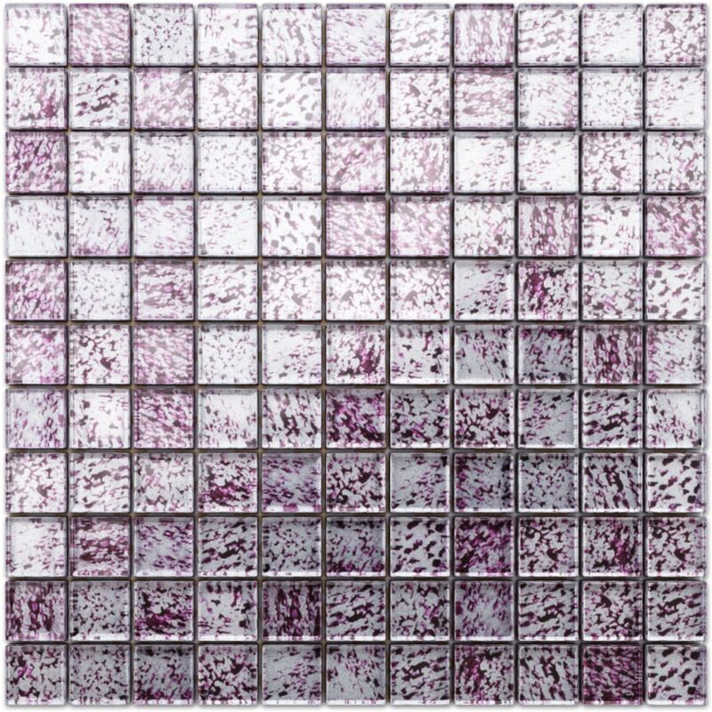 foto del prodotto mosaico in vetro su rete per bagno e cucina 30cm x 30cm purple silver