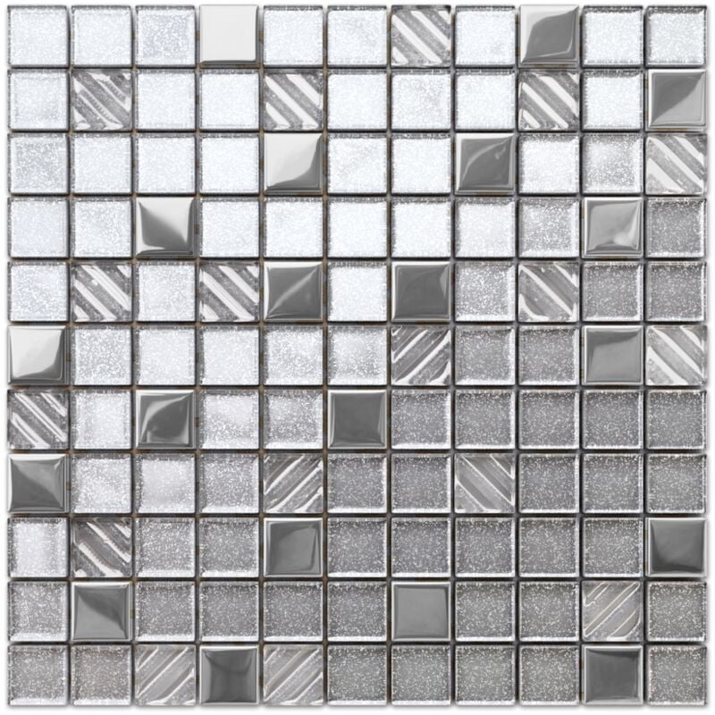 foto del prodotto mosaico in vetro su rete per bagno e cucina 30cm x 30cm silver energy