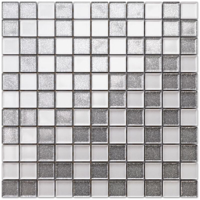 foto del prodotto mosaico in vetro su rete per bagno e cucina 30cm x 30cm silver white