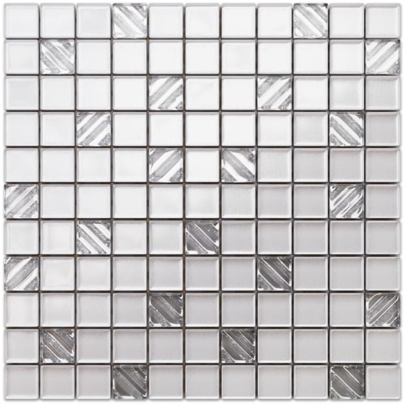 foto del prodotto mosaico in vetro su rete per bagno e cucina 30cm x 30cm white pastry