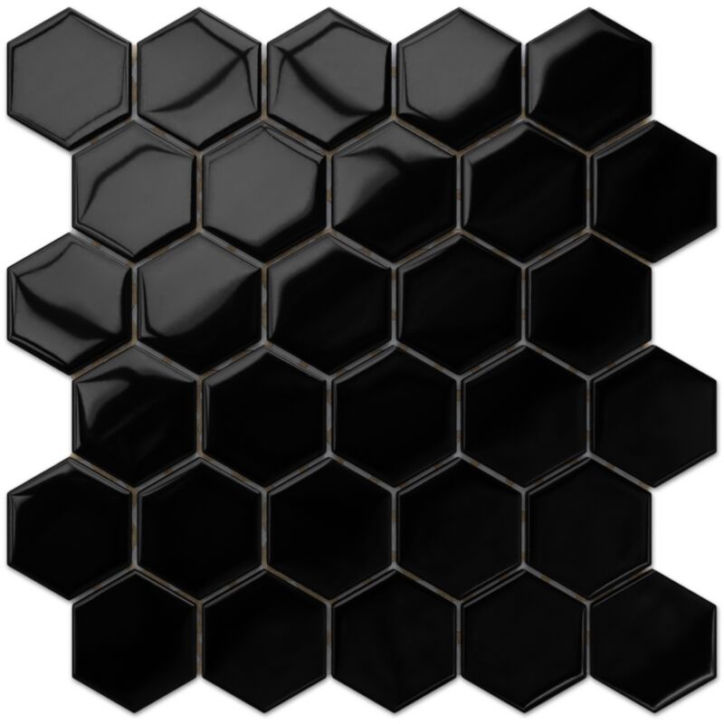 foto del prodotto mosaico in vetro su rete per bagno o cucina 25.5 cm x 24.7 cm liquid black