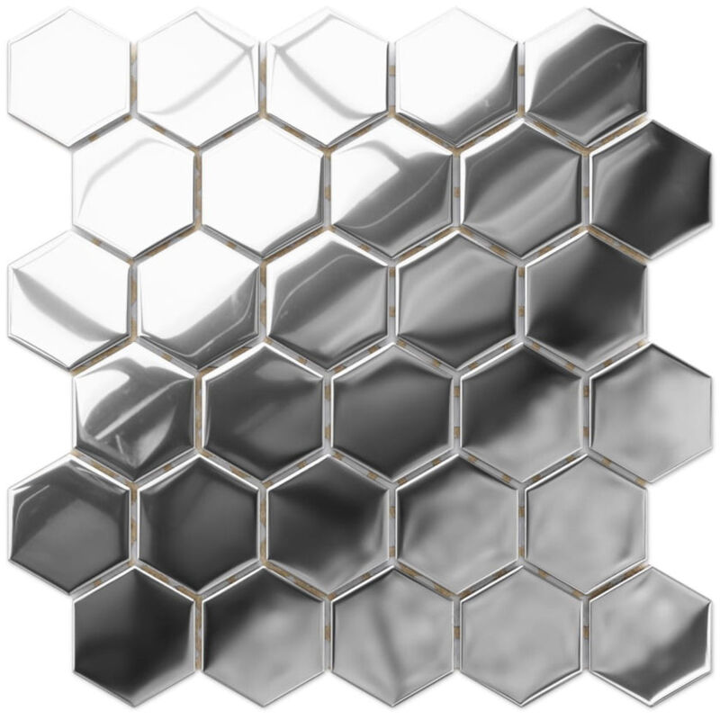 foto del prodotto mosaico in vetro su rete per bagno o cucina 25.5 cm x 24.7 cm liquid silver