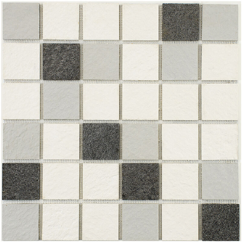 foto del prodotto mosaico misto resina e pietra 100 x 50 cm piastrella 5 x 5 cm misto pietra e resina bianca