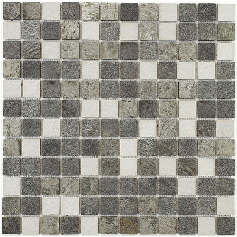 foto del prodotto mosaico misto resina e pietra 30 x 30 cm - piastrella 2,5 x 2,5 cm misto pietra e resina bianca