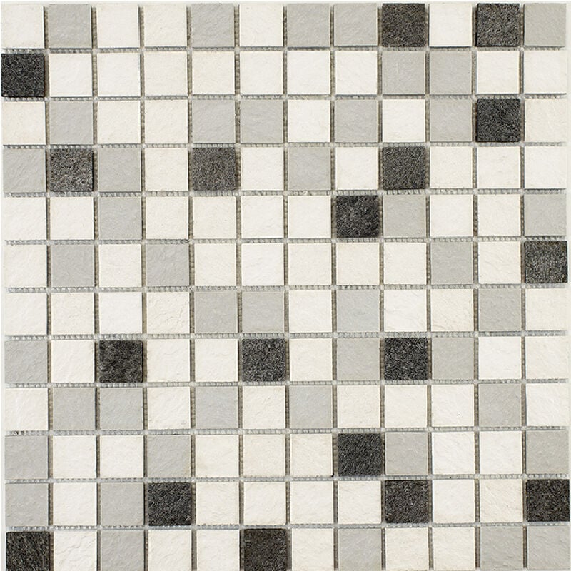 foto del prodotto mosaico misto resina e pietra 30 x 30 cm piastrella 2,5 x 2,5 cm misto pietra e resina bianca