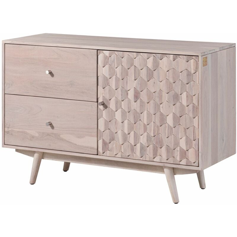 foto del prodotto mosayk 212 comò in legno di acacia laccato bianco 115x42x75