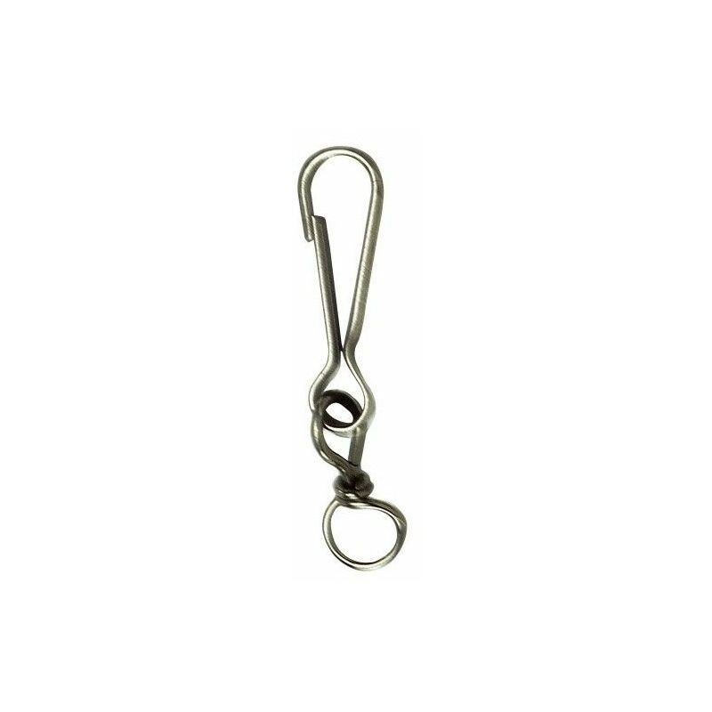 foto del prodotto moschettone ad anello girevole nichelato 100 mm.