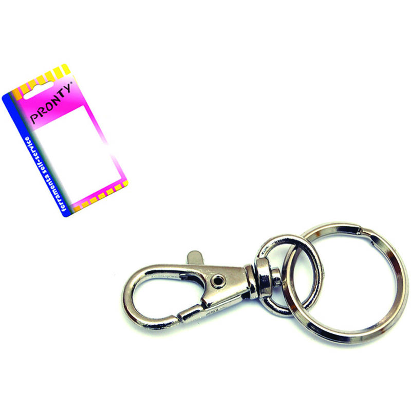 foto del prodotto moschettone piccolo nichelato con anello in blister mm.45, in bl.2 pz.