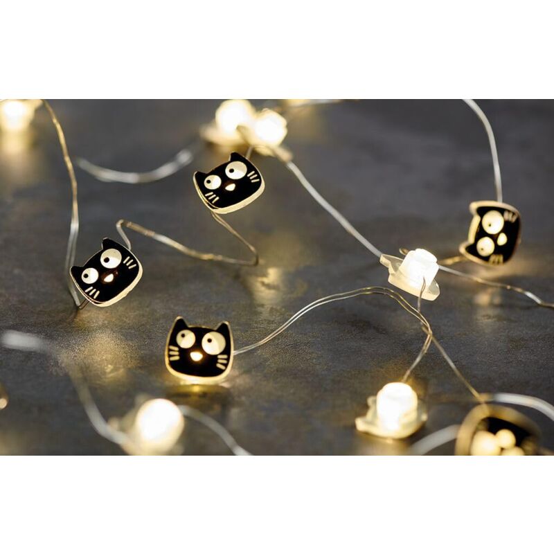 foto del prodotto moses ed, the cat mini catena di luci a led, 2,20 m, design gatto, 20 led, per interni, colore nero