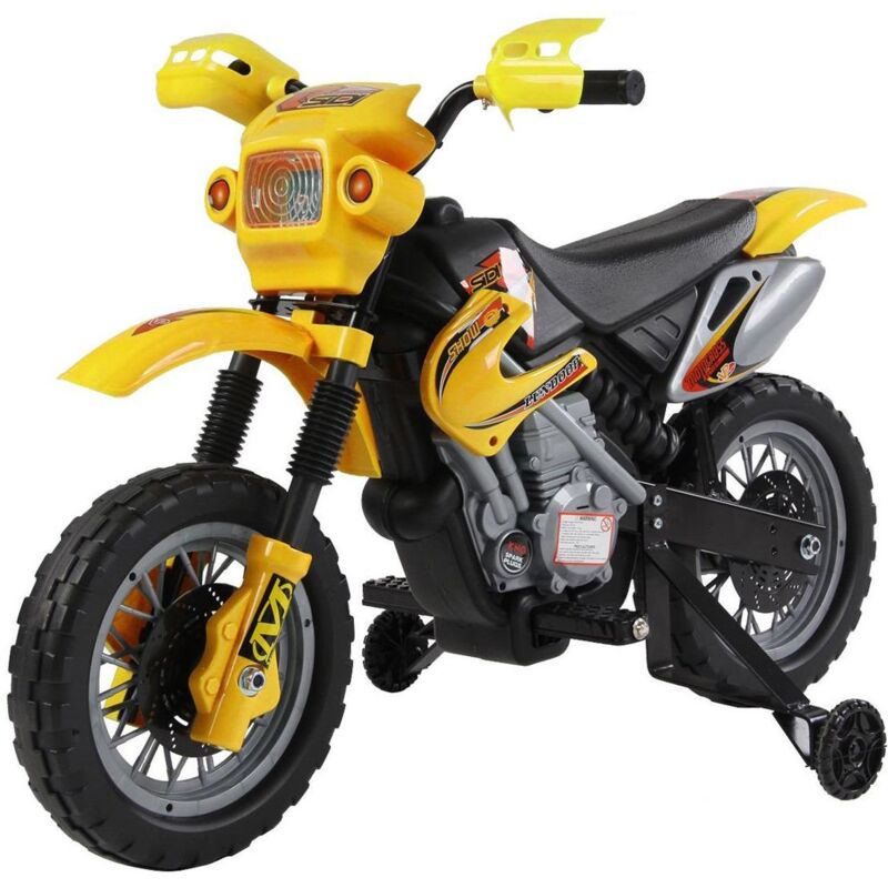 foto del prodotto moto cross elettrica per bambini 6v con rotelle giallo