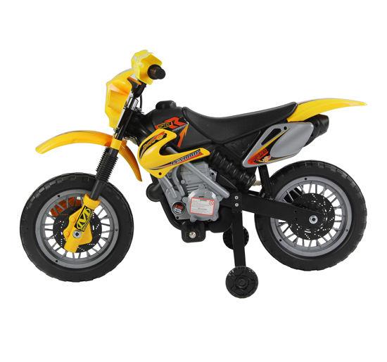foto del prodotto moto da cross elettrica per bambini con rotelle giallo