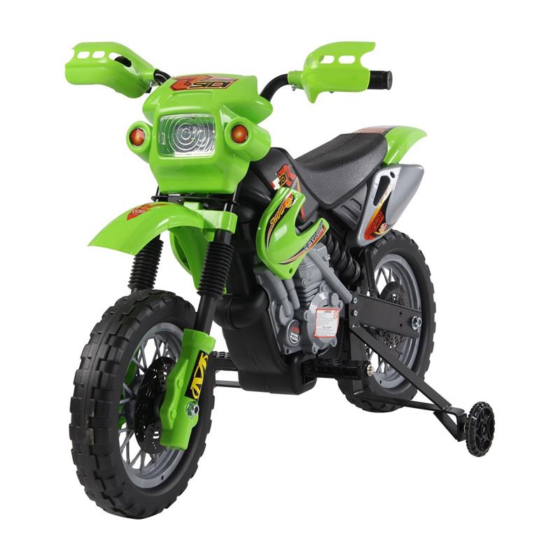 foto del prodotto moto da cross elettrica per bambini con rotelle verde