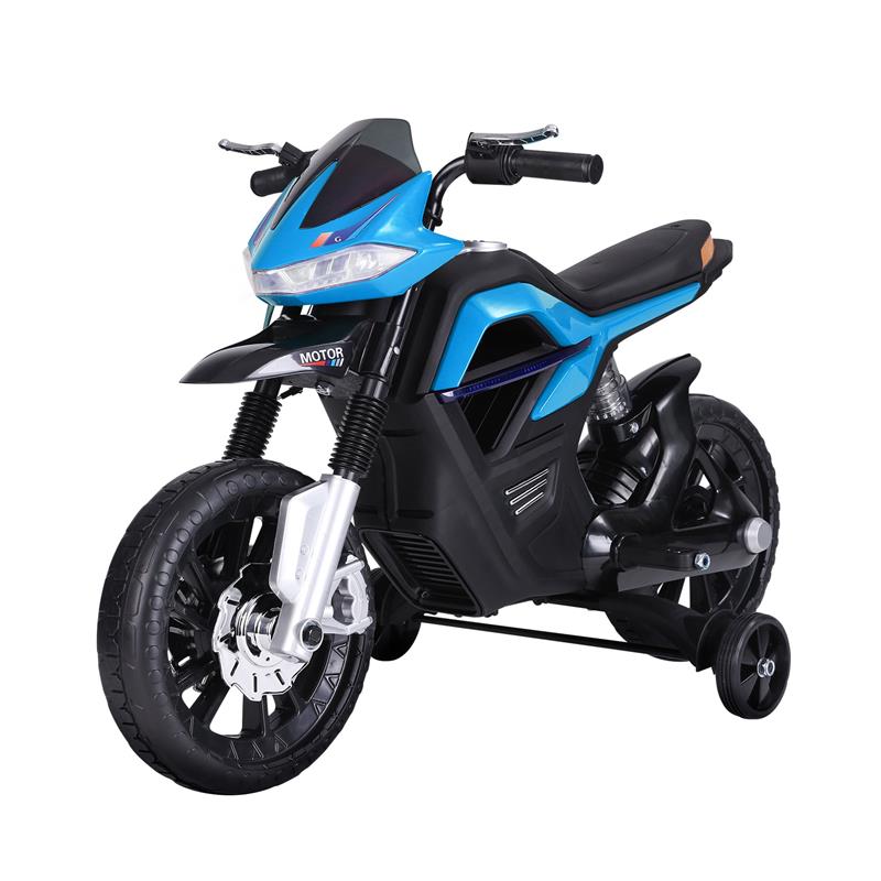 foto del prodotto moto elettrica bambini doppia sospensione con musica e luci per bambini da 3 a 8 anni azzurra