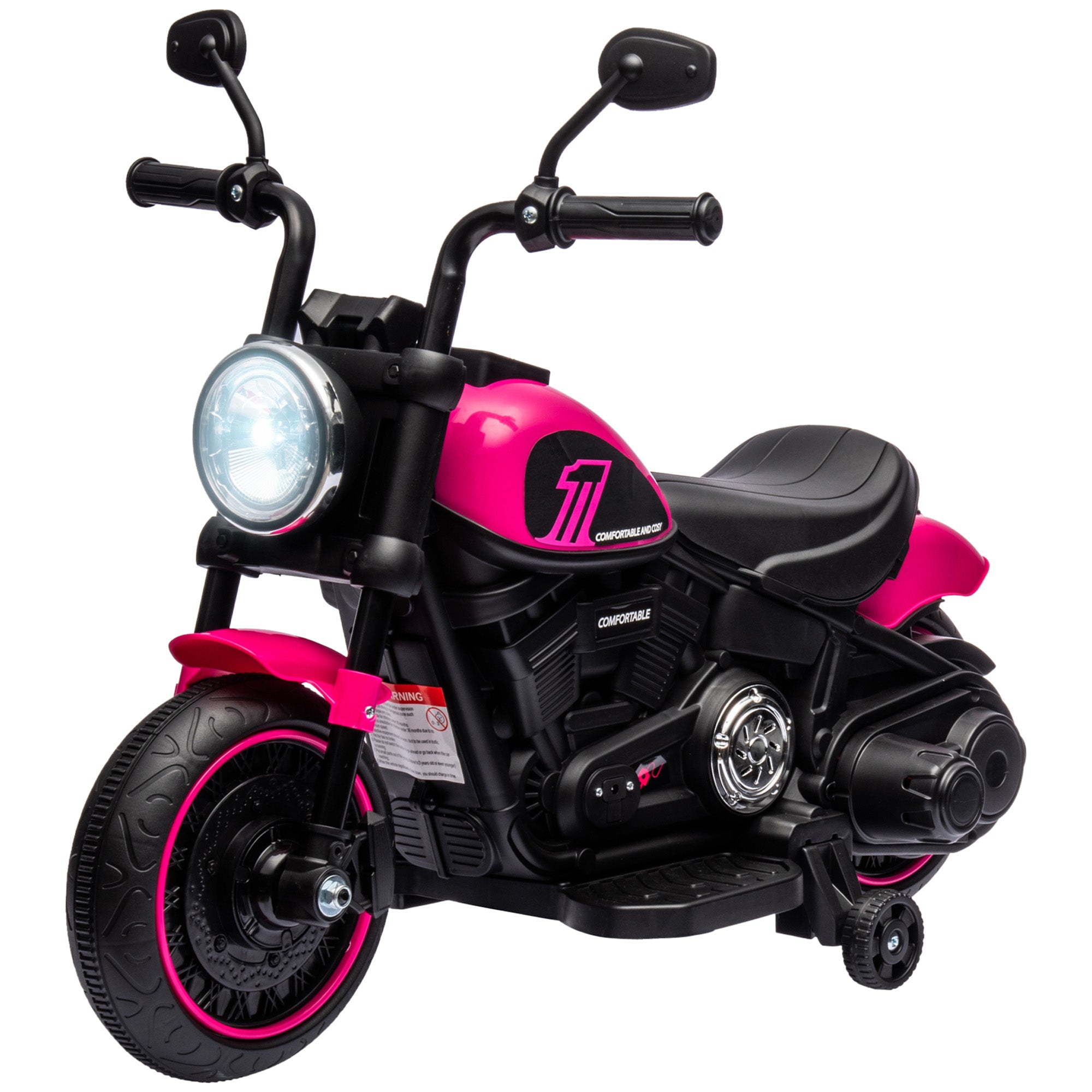 foto del prodotto moto elettrica per bambini 6v con rotelle rosa e nero