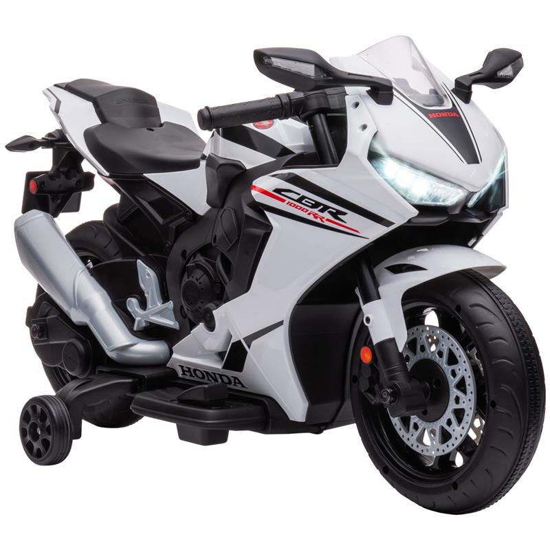 foto del prodotto moto elettrica per bambini con licenza honda, batteria 6v ricaricabile, velocitó 3km/h, bianco